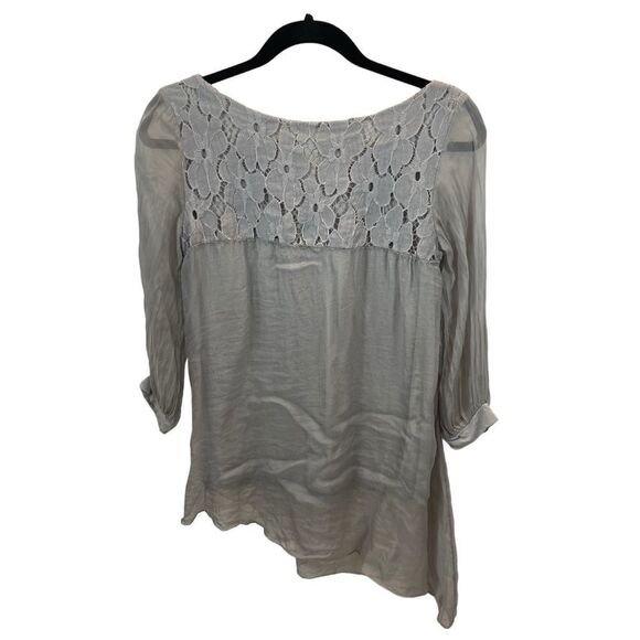 Ladies H Trend Silk Grey Asymmetrical Hem Blouse Size Small Made in Italy - Picture 3 of 13